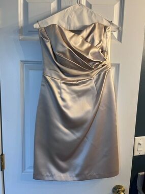 Dessy Collection satin formal dress, champagne color, sz 6